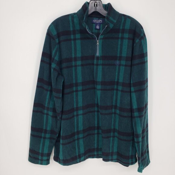 3/$25 Chaps Golf Plaid Quarter Zip Fleece Pullover L Mens Long Sleeve  Green - Picture 1 of 7